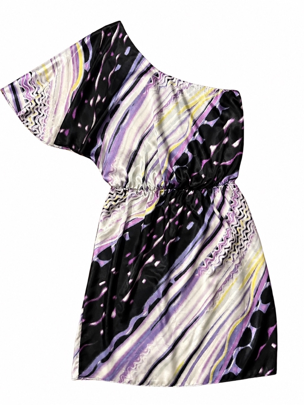 Vintage Y2K Alyn Paige One Shoulder Satin Abstract Mini Dress Size 5/6